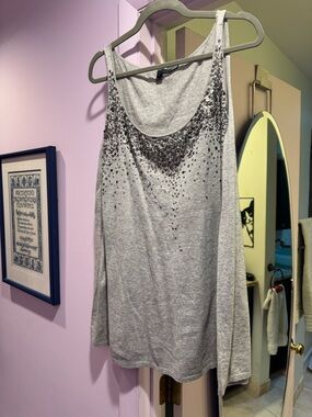 Eileen Fisher Size XL Gray Knit Tank Top with Silver Sequin Detail